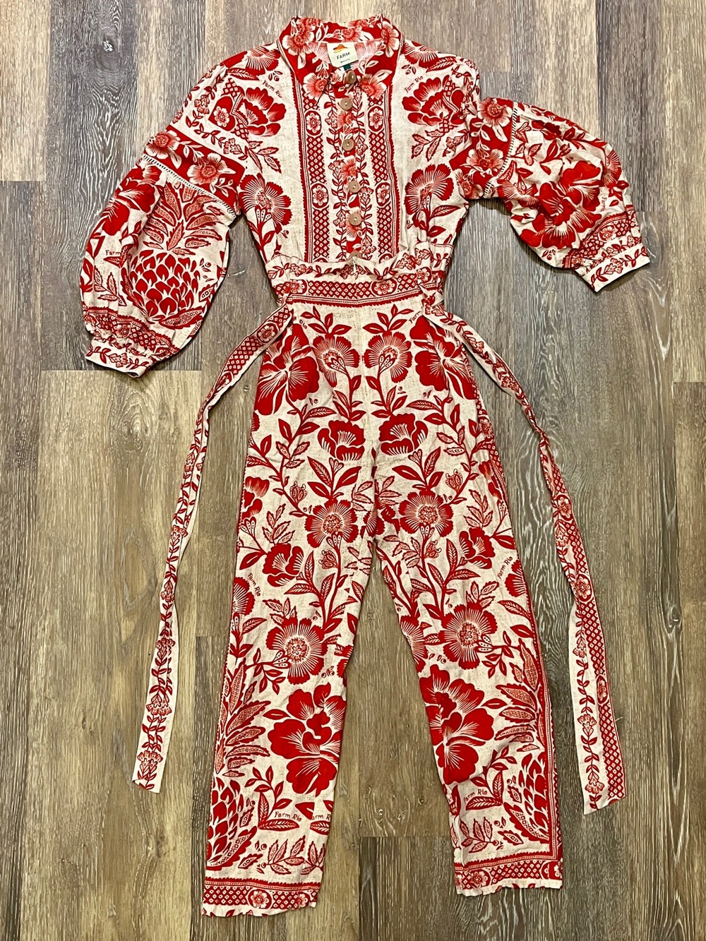 FARM Rio Red Floral Print Button-Front Jumpsuit - Picture 1 of 4